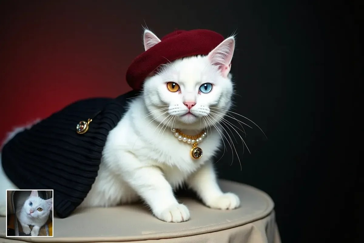Bordeaux Muse fashion portrait - sophisticated burgundy theme cat
