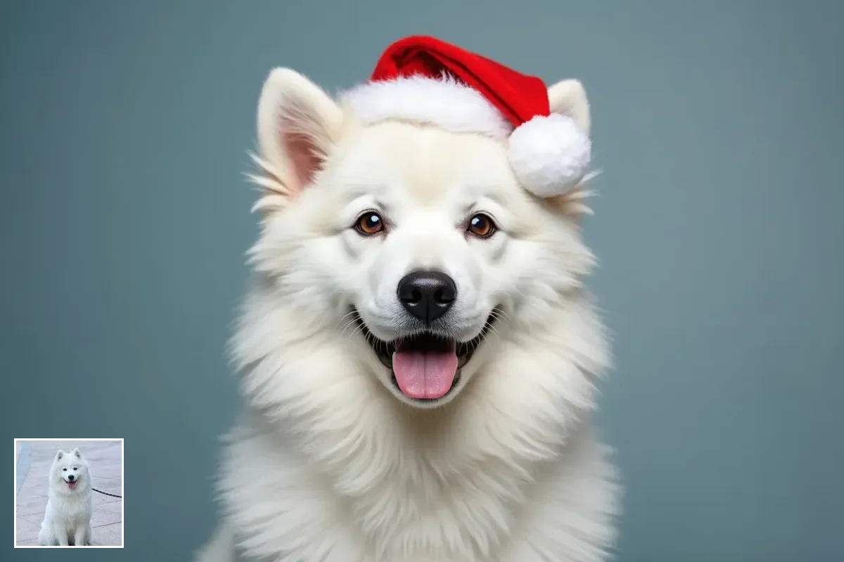 Christmas Husky with Santa hat transformation - AI generated pet portrait